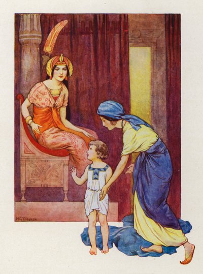 Moses#39; mor tok ham med til prinsessen (fargelitografi) av Harry George Theaker