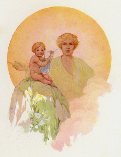 Den fantastiske babyen slo sølvstrengene (fargelitografi) av Harry George Theaker