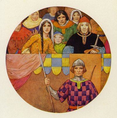 Det var en strålende samling av riddere og damer oppe i tribunen (fargelitografi) av Harry George Theaker