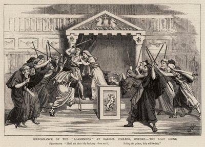Fremførelse av Agamemnon på Balliol College, Oxford, den siste scenen av Harry Hamilton Johnston