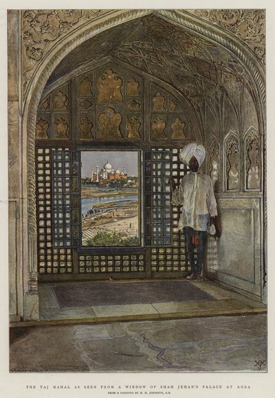 Taj Mahal sett fra et vindu i Shah Jehans palass i Agra av Harry Hamilton Johnston