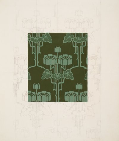 Design med blomster og blader (svart kritt og gouache på papir) av Harry Napper