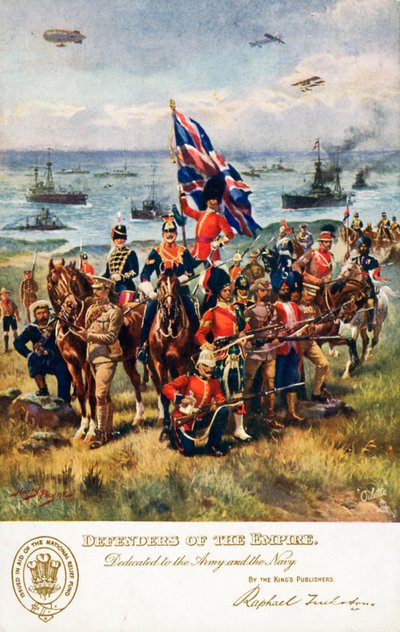 Defenders of the Empire, dedikert til hæren og marinen (farge litho) av Harry Payne