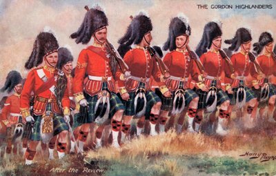 Gordon Highlanders, etter gjennomgangen (farge litho) av Harry Payne