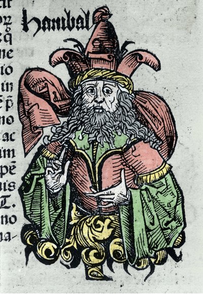 Portrett av Hannibal eller Annibal Barca (247 f.Kr. - 183 f.Kr.), karthaginsk general og statsmann. Xylografi av "" Chronicles of Nuremberg"" av Hartmann Schedel av Hartmann Schedel