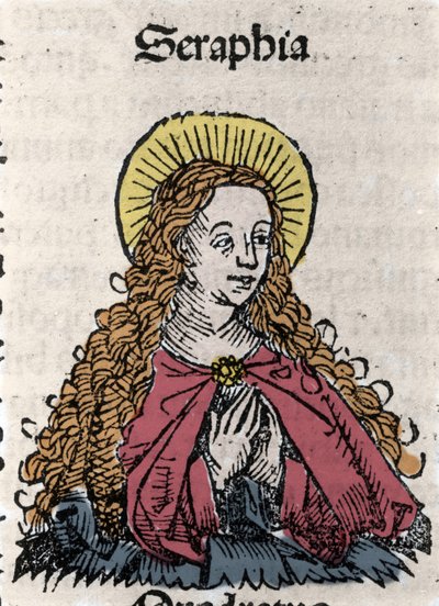 Portrett av Saint Seraphia (Serapia) (Seraphia of Syria), kristen martyr fra det 2. århundre. Fra "" Chronicles of Nuremberg"" av Hartmann Schedel av Hartmann Schedel
