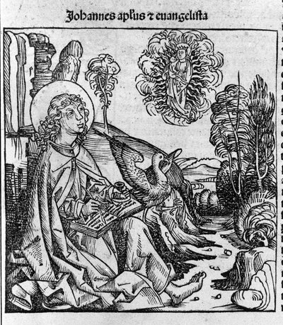 Representasjon av evangelisten Saint John. Gravering fra «Liber chronicarum» (Nürnberg-krøniker) av Hartmann Schedel 1493 av Hartmann Schedel