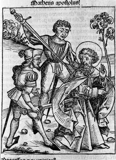 Representasjon av evangelisten Saint Matthew. Gravering fra «Liber chronicarum» (Nürnberg-krøniker) av Hartmann Schedel 1493 av Hartmann Schedel