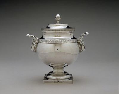 sukkerbolle, ca. 1810-1835 (sølv) av Harvey Lewis