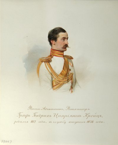 Portrett av grev Heinrich Cyprianovich von Kreutz fra albumet til de keiserlige hestevaktene, 1846-1849 av Hau