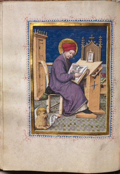 Evangeliebok med evangelistportretter: Markus av Hausbuch Master