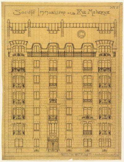 Design for fasaden til Societé Immobilière de la Rue Modern, nr.6 av Hector Guimard