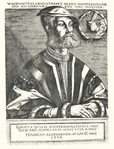 Bernhard Knipperdolling , tysk anabaptistleder og en av lederne for Munster-opprøret 1534-1535 (gravering) av Heinrich (after) Aldegrever
