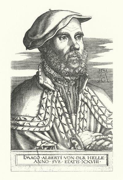 Portrett av Albert van der Helle (gravering) av Heinrich (after) Aldegrever