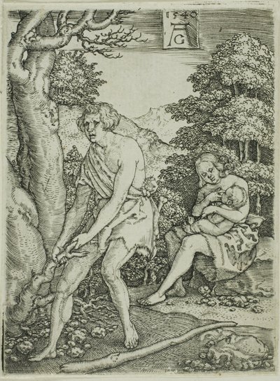 Adam og Eva på jobb, fra historien om Adam og Eva av Heinrich Aldegrever