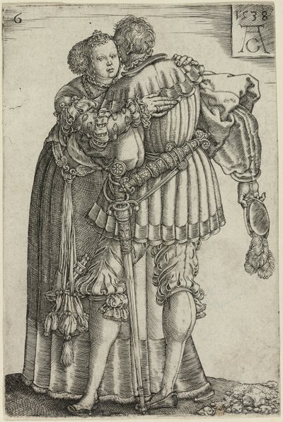Couple Embracing, plate seks fra The Large Wedding-Dancers av Heinrich Aldegrever