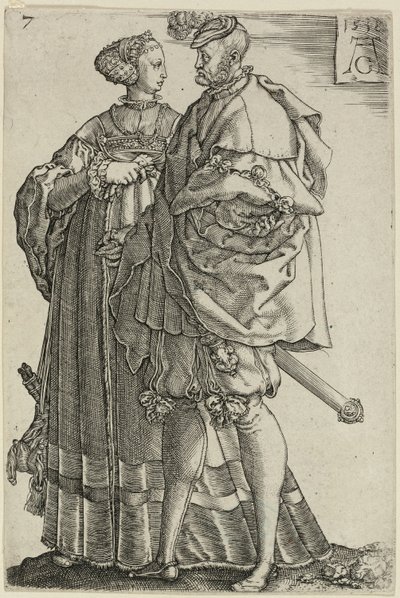 Dancing Couple, plate syv fra The Large Wedding-Dancers av Heinrich Aldegrever