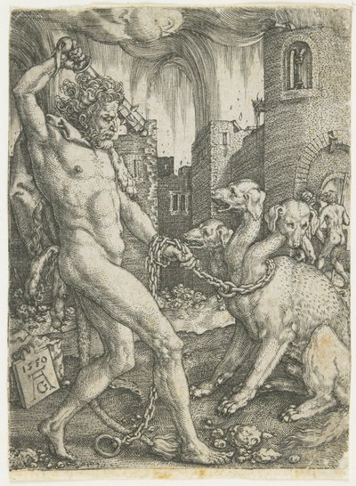 Hercules Chains Cerberus, 1550 av Heinrich Aldegrever