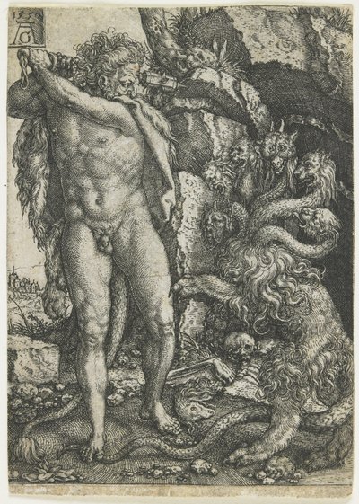Hercules ødelegger Lernaean Hydra, 1550 av Heinrich Aldegrever