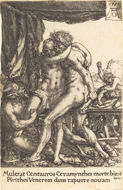 Hercules forhindrer kentaurene fra voldtekten av Hippodamia, 1550. av Heinrich Aldegrever