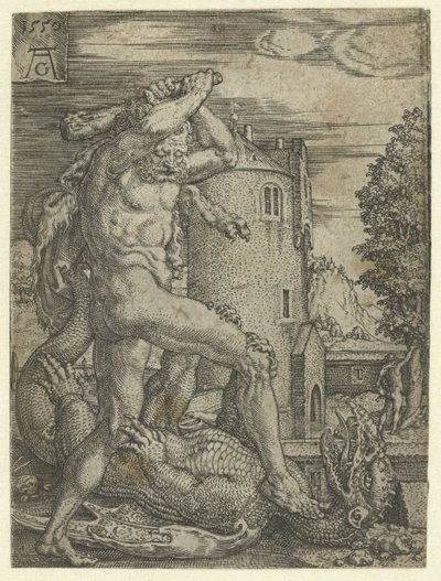 Hercules dreper dragen Ladon Labours of Hercules (serietittel) av Heinrich Aldegrever