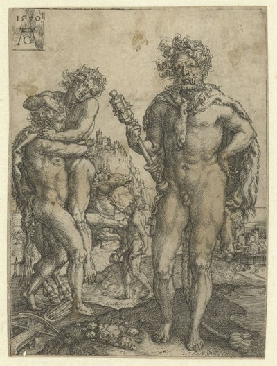 Hercules beseirer Antaeus Labours of Hercules (serietittel) av Heinrich Aldegrever