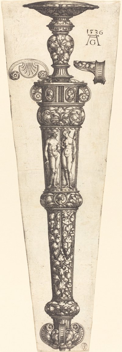 Stor dolkslire med nakent par, 1536. av Heinrich Aldegrever