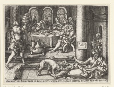 Lasarus tigger ved den rike mannens dør Lignelse om Lasarus og den rike mannen (serietittel) av Heinrich Aldegrever