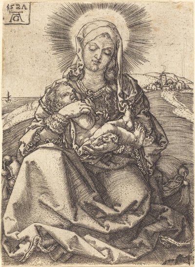 Madonna i et landskap sittende på en pute av Heinrich Aldegrever