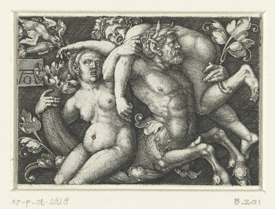 Ornament med triton og to nereider av Heinrich Aldegrever