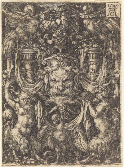 Ornament med maske, Eagle between Satyrs Below, 1549. av Heinrich Aldegrever
