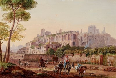 Romersk gatebilde foran Palatinerhøyden. 1832 av Heinrich Burkel