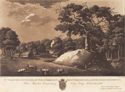 Nåværende rester av Niels Ebbesens slott Nørreriis. E Storch del. av Heinrich Grosch