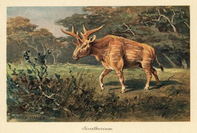 Sivatherium giganteum i en jungelrydning. av Heinrich Harder