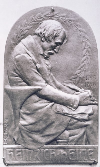 Portrettmedaljong av Heinrich Heine (1797-1856) (bronse) (bw-foto) av Heinrich Kautsch
