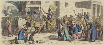 En gammel egyptisk farao på vei til krig (farget gravering) av Heinrich Leutemann
