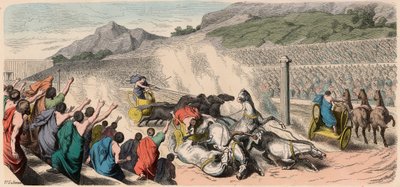 Antikkens Hellas: olympiske leker - fire hestevogner i Hippodromen av Heinrich Leutemann