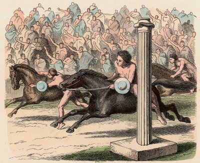Antikkens Hellas: Sport: Montering og avstigning fra en hest i fart av Heinrich Leutemann