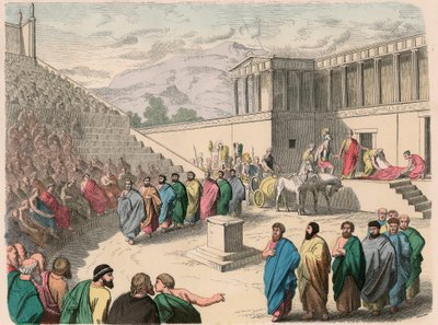 Antikkens Hellas: Teater - Produksjon av tragedien Agamemnon av Heinrich Leutemann