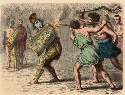 Antikkens Roma: En feig gladiator engasjert i kampen, 1866 av Heinrich Leutemann