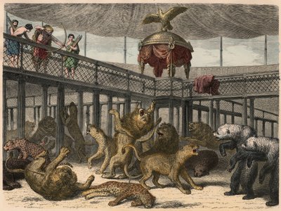 Det gamle Roma: Utslakting av ville dyr i amfiteateret av keiseren, 1866 av Heinrich Leutemann