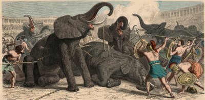 Antikkens Roma: Elefanter blir drept i amfiteatret, 1866 av Heinrich Leutemann