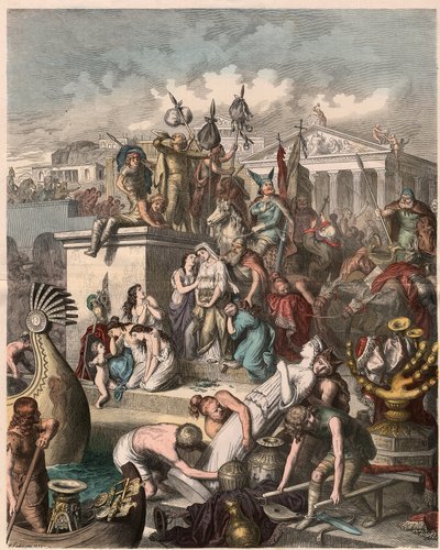 Det gamle Roma: Plyndringen av Roma av vandalene, 2. juni 455, 1866 av Heinrich Leutemann