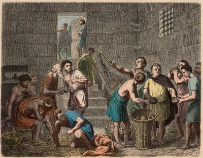Det gamle Roma: utdeling av mat til slaver om kvelden, 1866 av Heinrich Leutemann