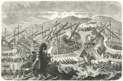 Slaget ved Salamis, 480 f.Kr. (gravering) av Heinrich Leutemann