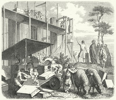 Bygging av et tempel på Aventine-høyden, Roma (gravering) av Heinrich Leutemann