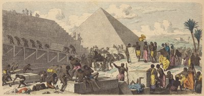 Bygging av pyramidene i det gamle Egypt (farget gravering) av Heinrich Leutemann
