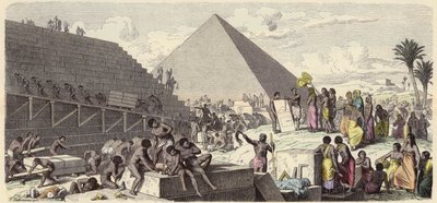 Bygging av pyramidene i det gamle Egypt (farget gravering) av Heinrich Leutemann