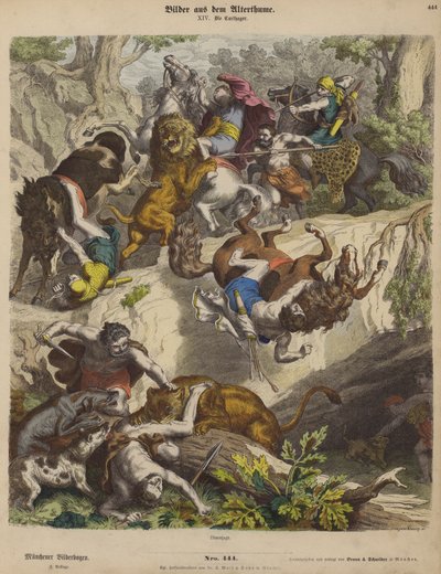 Karthaginsk løvejakt (farget gravering) av Heinrich Leutemann