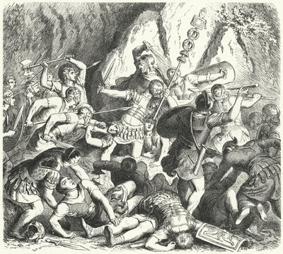 Undergangen til den romerske slekten Fabia i slaget ved Cremera, 477 f.Kr. (gravering) av Heinrich Leutemann